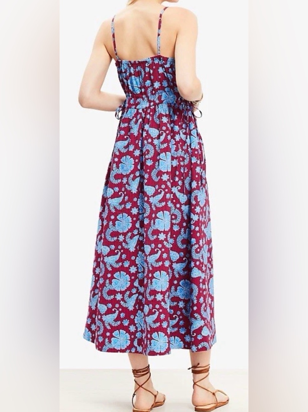 LOFT Burgundy and Light Blue Floral Paisley Maxi Dress NWT